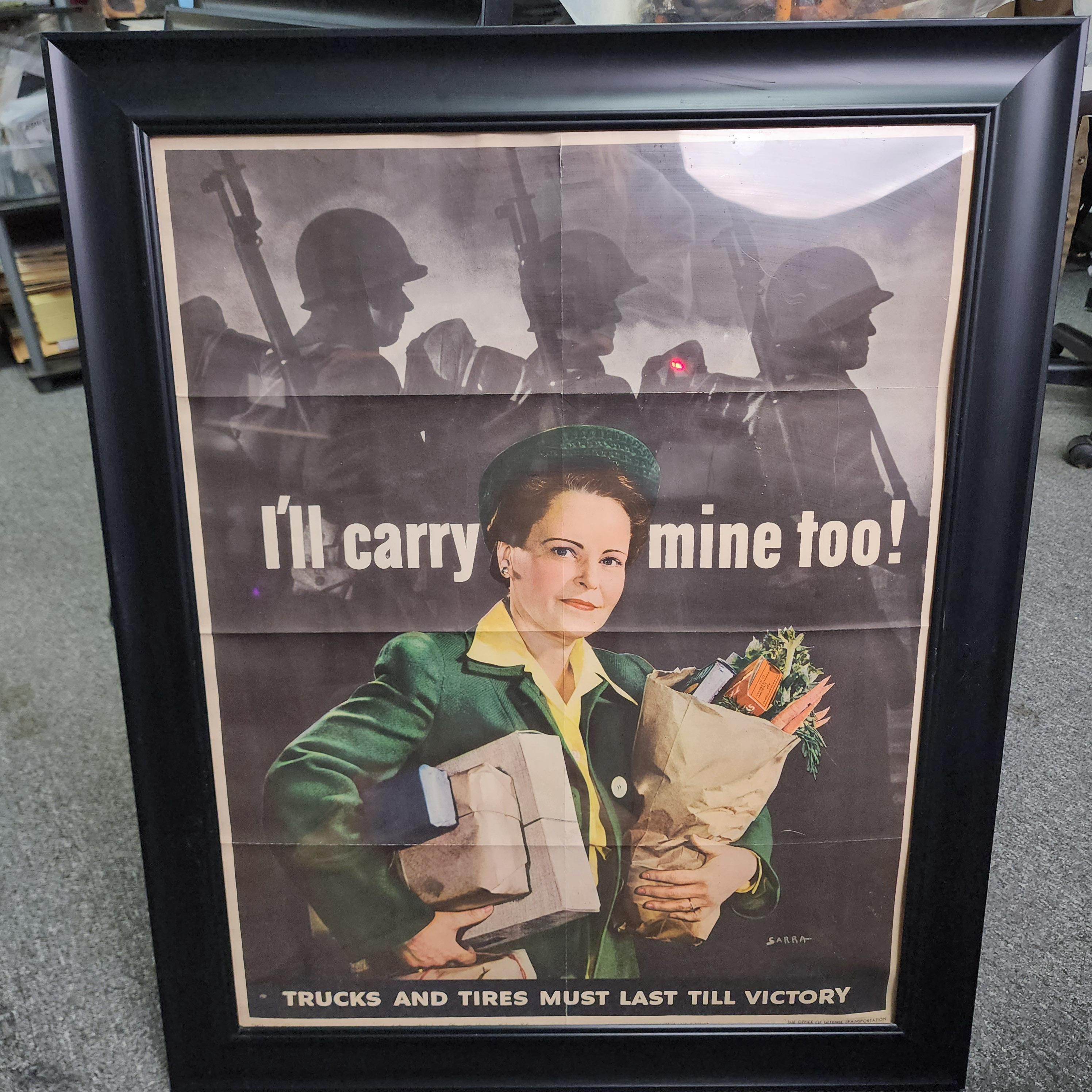 Original WW2 Poster - I'll Carry Mine Too! Framed 28x40 Vintage Military Art 🪖 - Picture 1 of 8